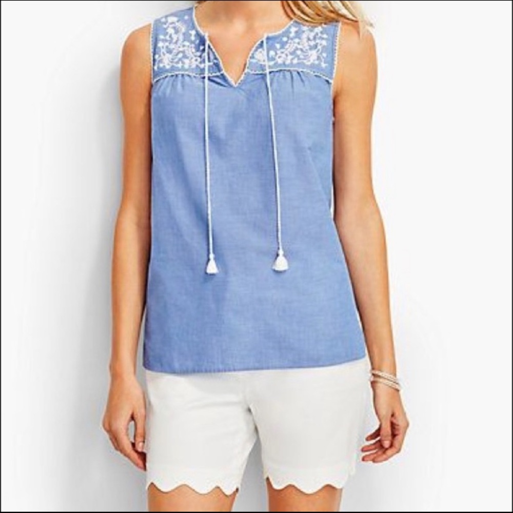 Talbots 1X Sleeveless chambray blouse popover